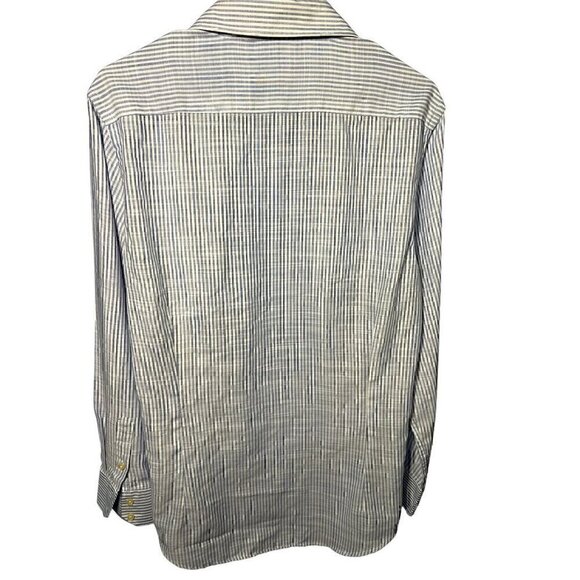 Lancellotti Mens Striped Long Sleeve Button-Up Shirt, 100% linen, med sheer, LG - Picture 4 of 8